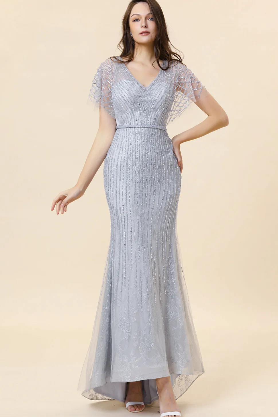 Vestido de Noite Sereia Cinza
