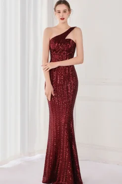 Vestido de noite sereia um ombro colorido