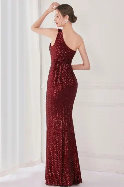 Vestido de noite sereia um ombro colorido