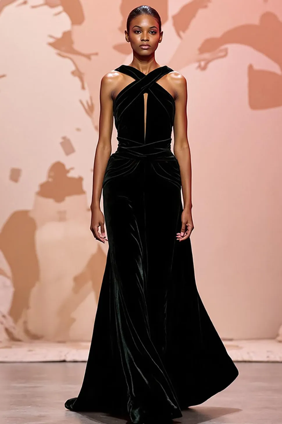 Vestido de noite simples de veludo preto longo buraco da fechadura