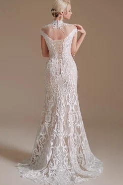 Vestido de noiva aberto de renda branca de sereia