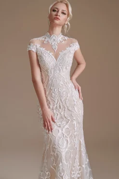Vestido de noiva aberto de renda branca de sereia