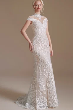 Vestido de noiva aberto de renda branca de sereia
