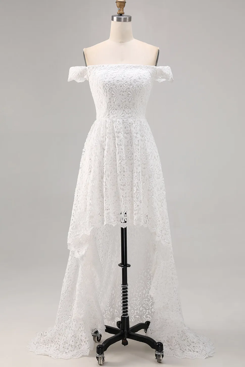 Vestido de Noiva Boho Branco Off the Shoulder Lace High-Low