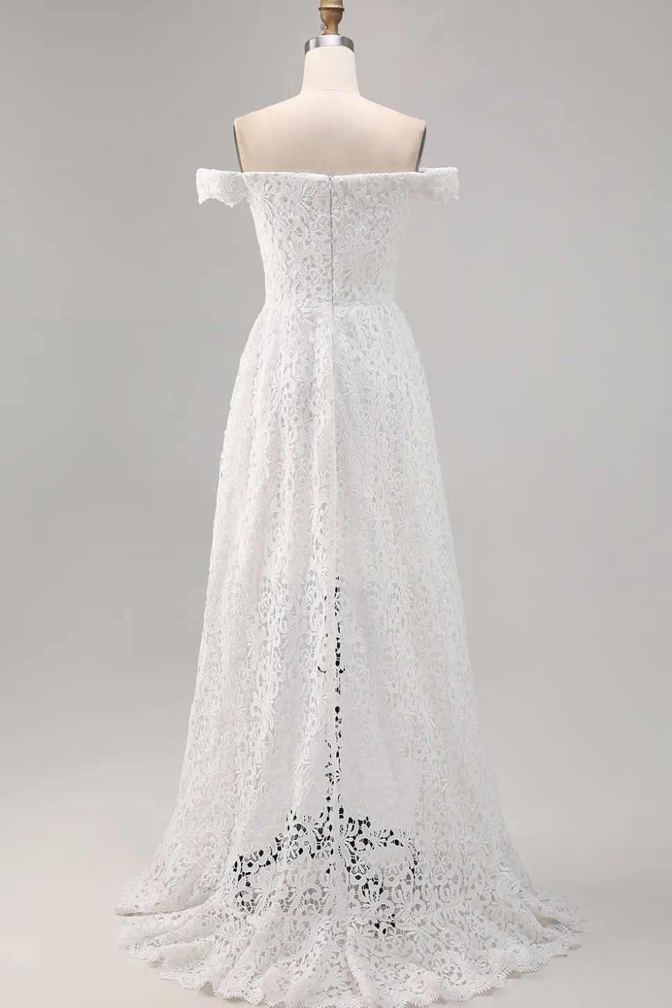 Vestido de Noiva Boho Branco Off the Shoulder Lace High-Low