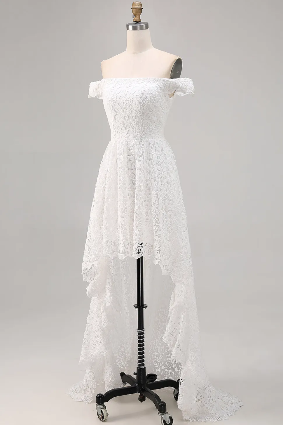 Vestido de Noiva Boho Branco Off the Shoulder Lace High-Low