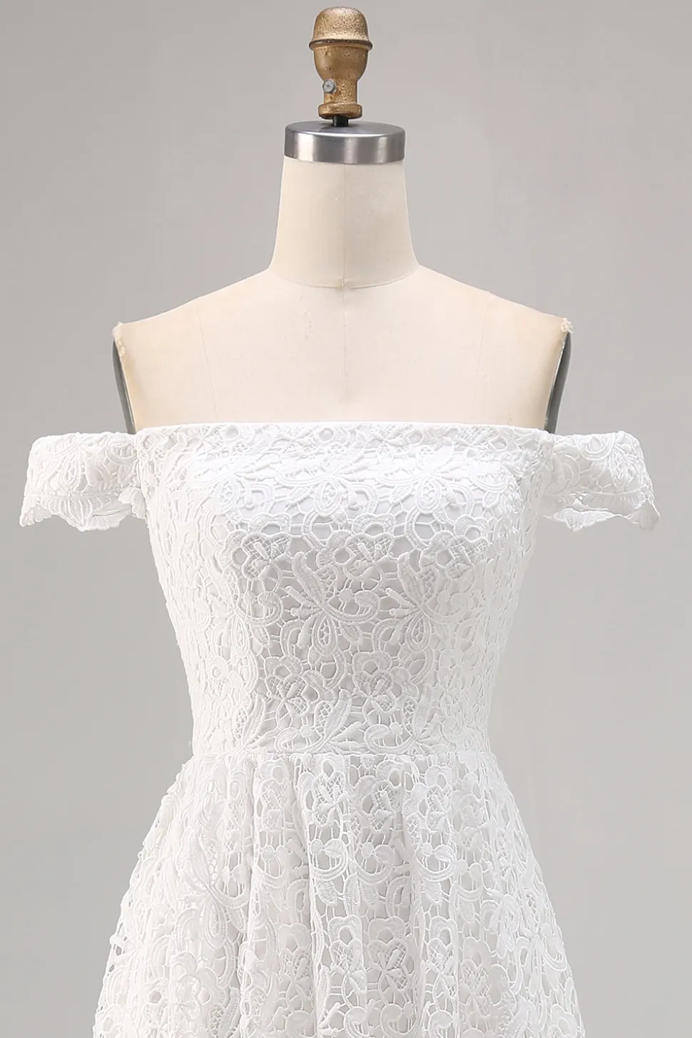 Vestido de Noiva Boho Branco Off the Shoulder Lace High-Low
