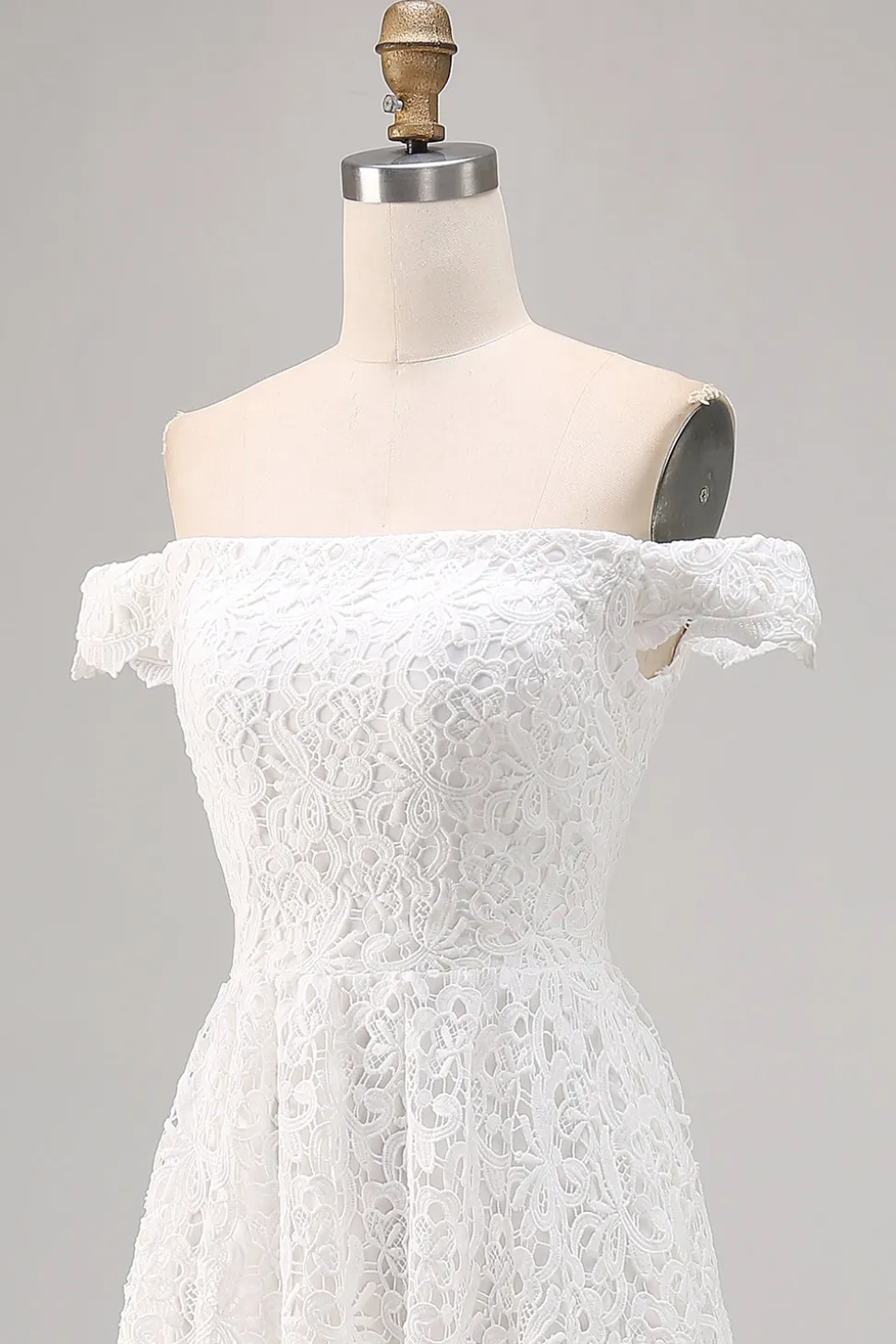 Vestido de Noiva Boho Branco Off the Shoulder Lace High-Low