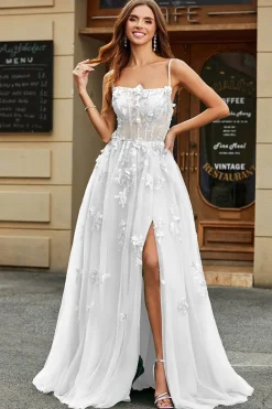 Vestido de noiva branco A-Line Tulle com apliques