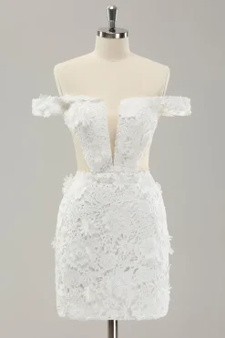 Vestido de noiva branco cortado do ombro com tule destacável