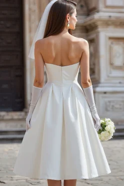 Vestido de Noiva Branco Sem Alças A Line com Laço (sem Luvas)
