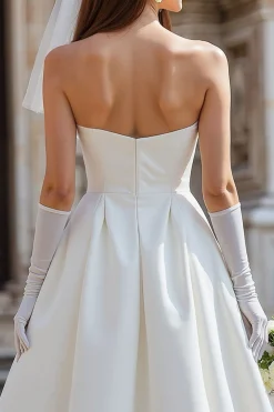 Vestido de Noiva Branco Sem Alças A Line com Laço (sem Luvas)