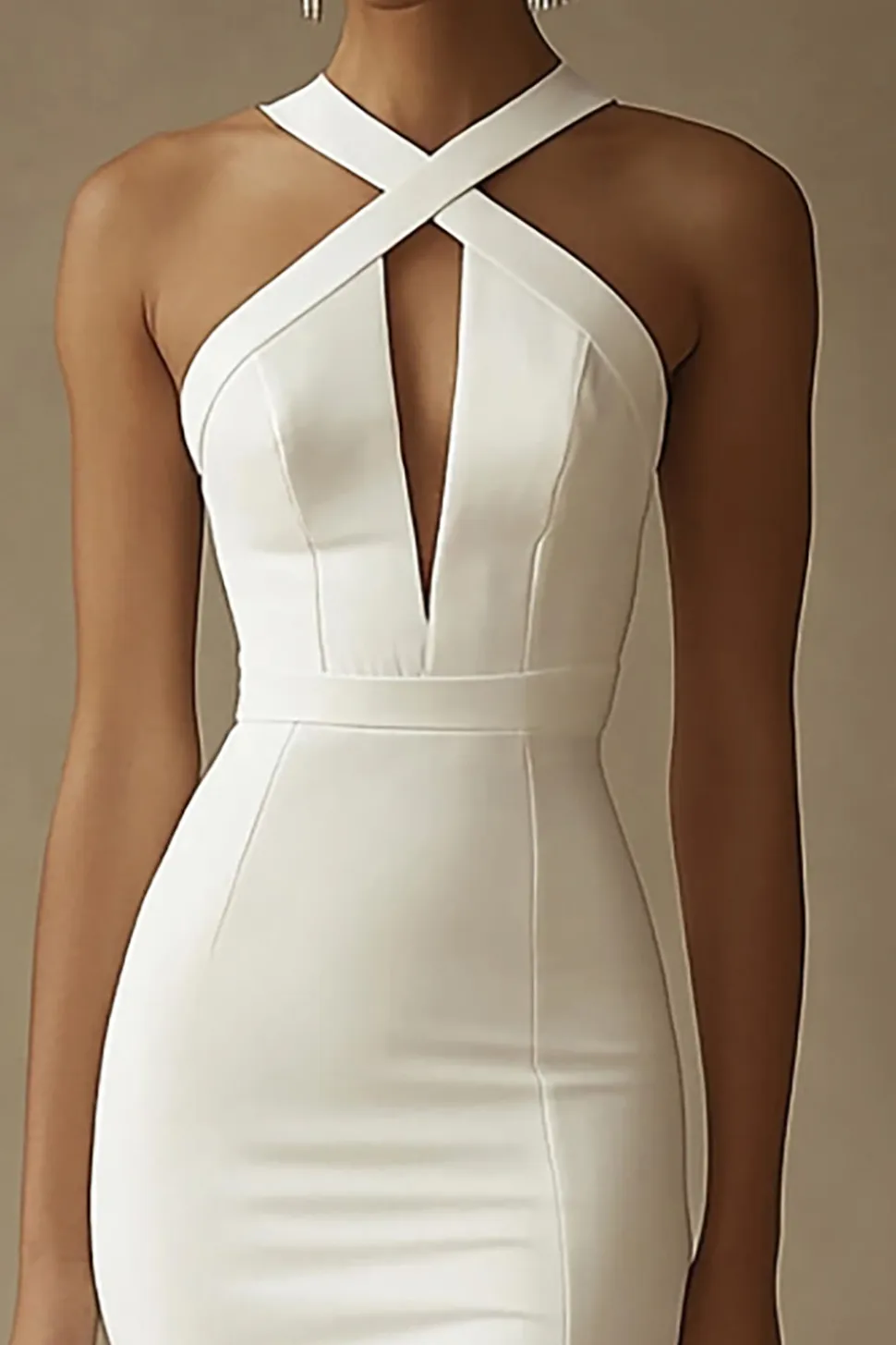 Vestido de Noiva com Fenda Sereia Longo Branco Cetim Cabeçada