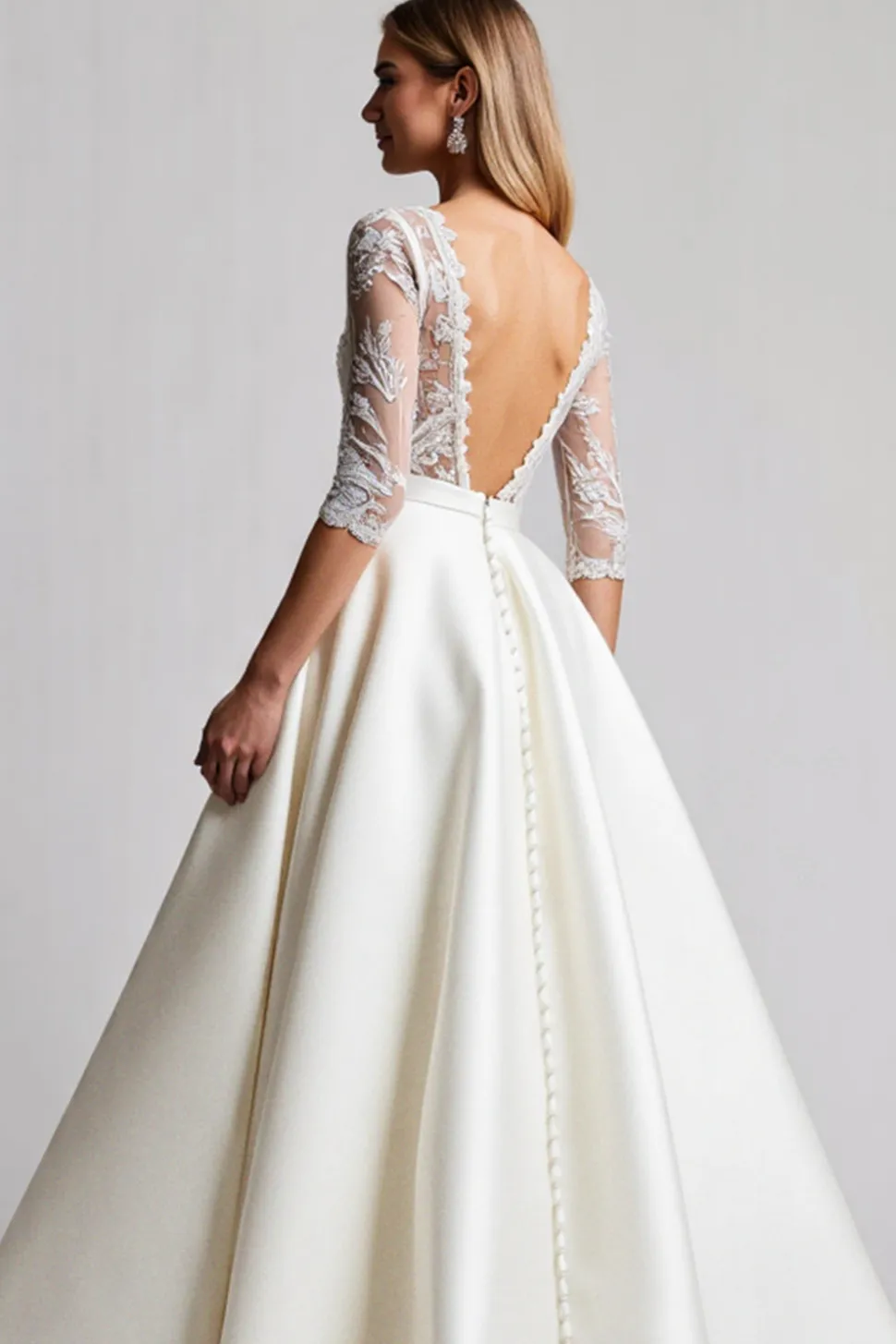 Vestido de Noiva com Meias Mangas Renda Longo Linha-A Marfim