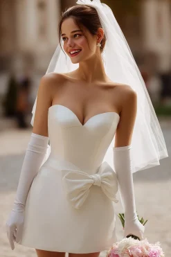 Vestido de Noiva Curto Bodycon Bodycon Sweetheart Ivory (sem luvas)