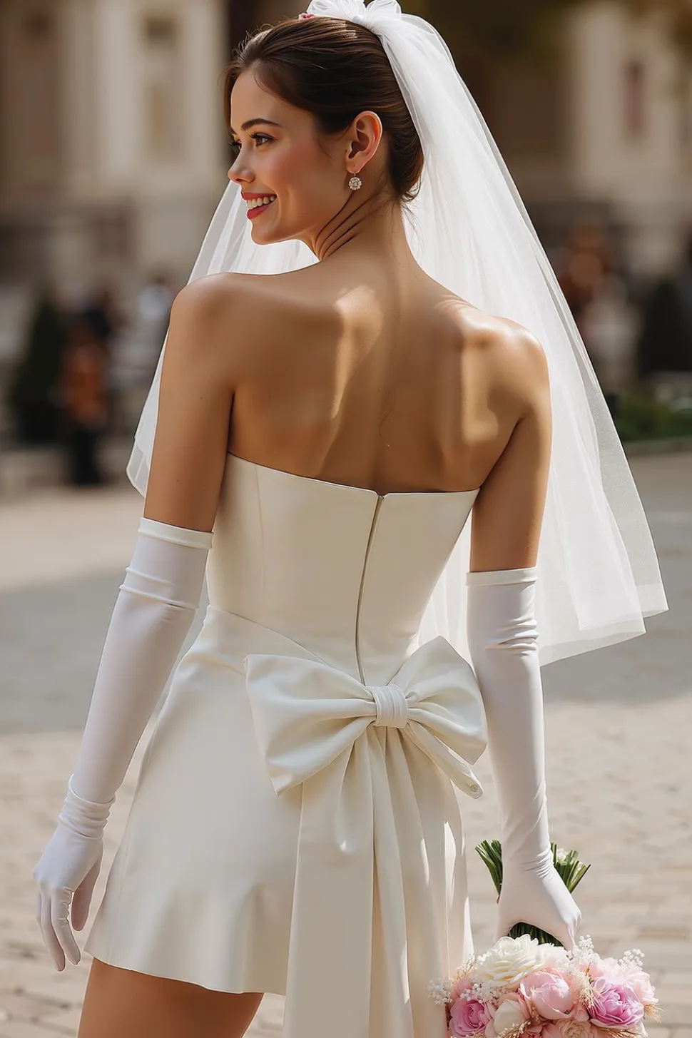 Vestido de Noiva Curto Bodycon Bodycon Sweetheart Ivory (sem luvas)