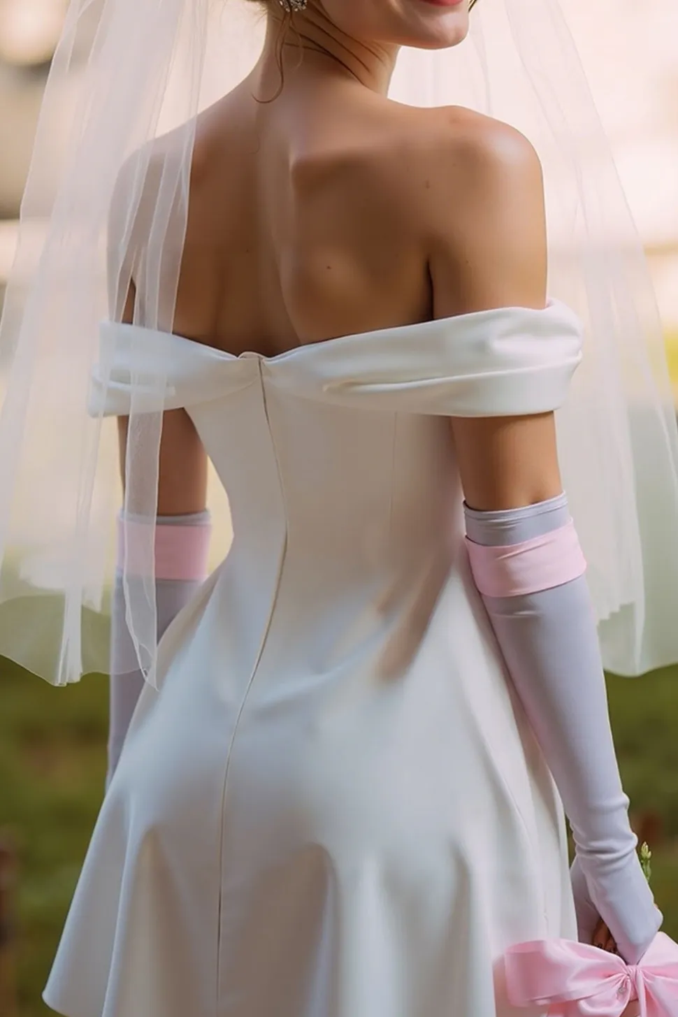 Vestido de Noiva Curto Linha A Branco Sem Ombros (Sem Luvas)