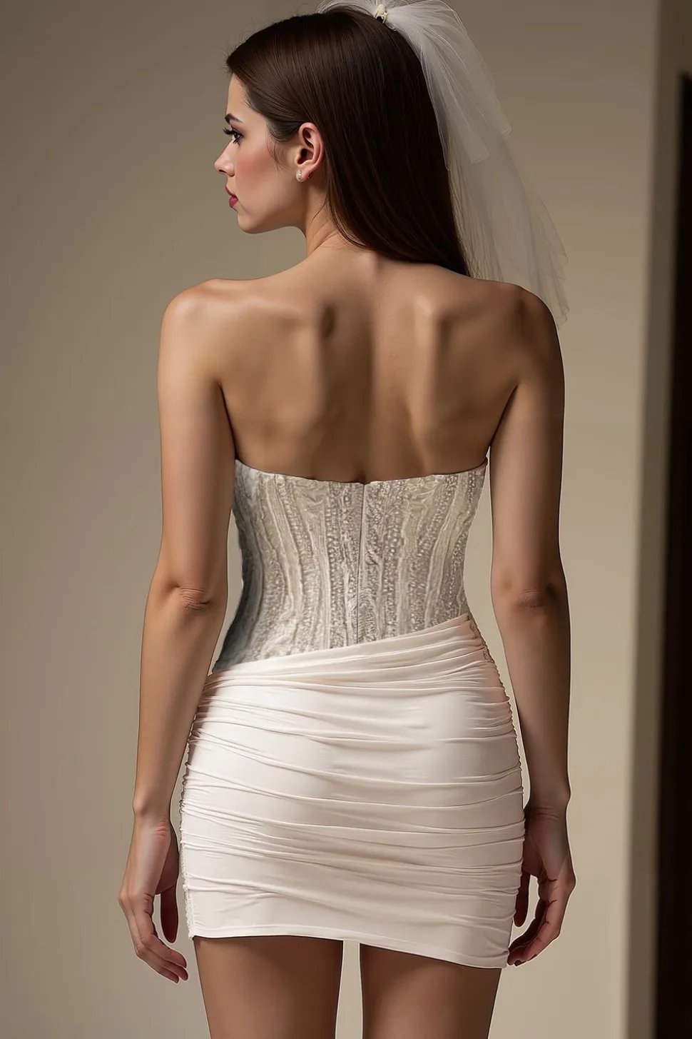 Vestido de Noiva Curto Pregueado Bodycon Bodycon em Ivory Sweetheart