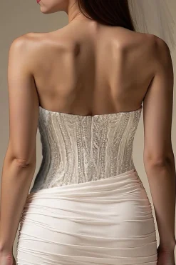 Vestido de Noiva Curto Pregueado Bodycon Bodycon em Ivory Sweetheart