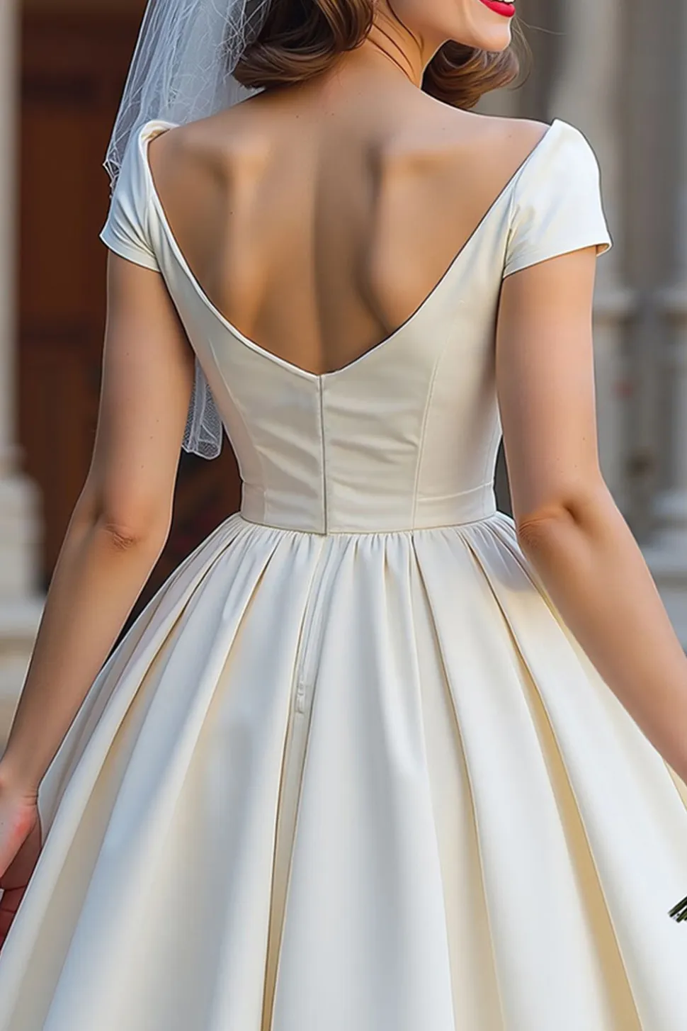 Vestido de Noiva Curto Shouder Ivory com Laço