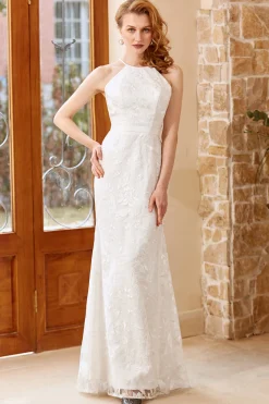 Vestido de noiva de comprimento de chão de sereia branca