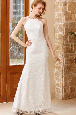 Vestido de noiva de comprimento de chão de sereia branca