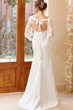 Vestido de noiva de mangas compridas de sereia branca