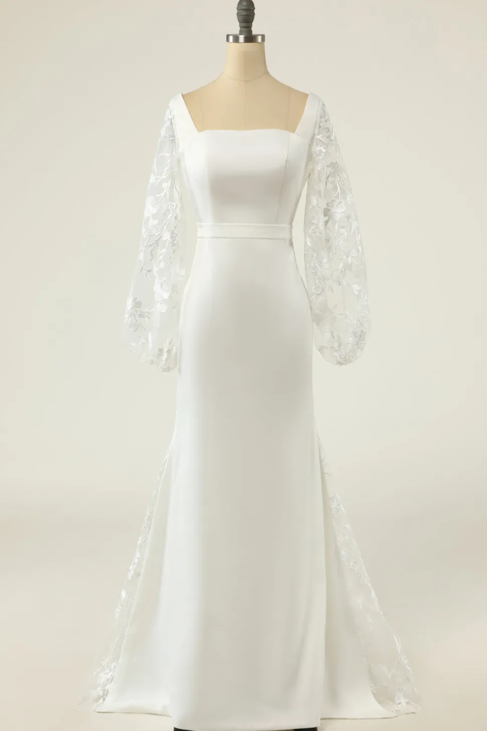 Vestido de noiva de mangas compridas de sereia branca