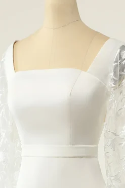 Vestido de noiva de mangas compridas de sereia branca