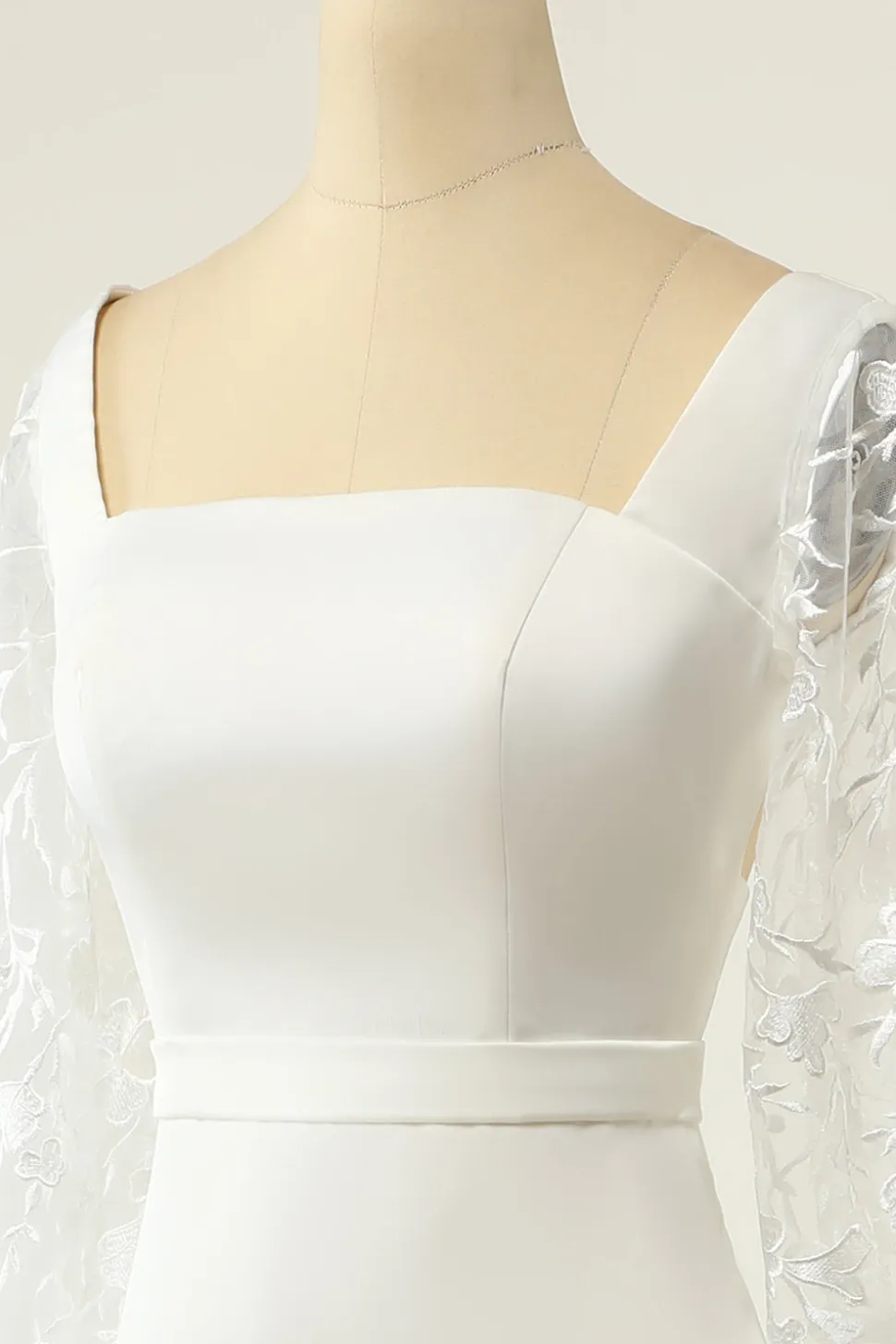 Vestido de noiva de mangas compridas de sereia branca