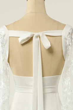 Vestido de noiva de mangas compridas de sereia branca
