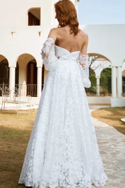 Vestido de noiva de organza branca fora do ombro