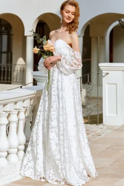 Vestido de noiva de organza branca fora do ombro