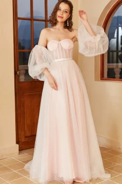 Vestido de noiva de Polka Dots cor-de-rosa com mangas puff