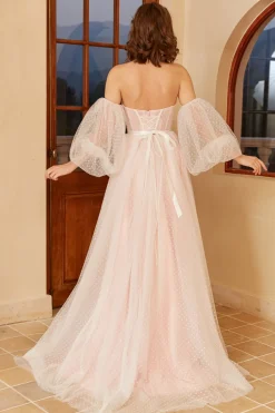 Vestido de noiva de Polka Dots cor-de-rosa com mangas puff