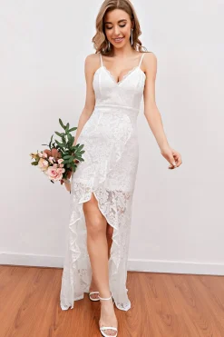 Vestido de noiva de praia de renda branca