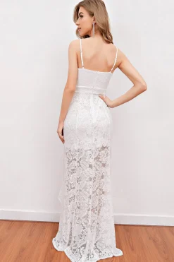 Vestido de noiva de praia de renda branca
