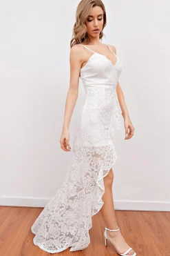 Vestido de noiva de praia de renda branca