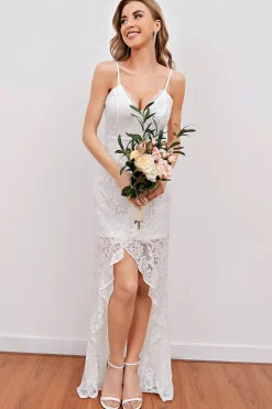 Vestido de noiva de praia de renda branca