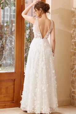 Vestido de noiva de tule de tule de apliques brancos