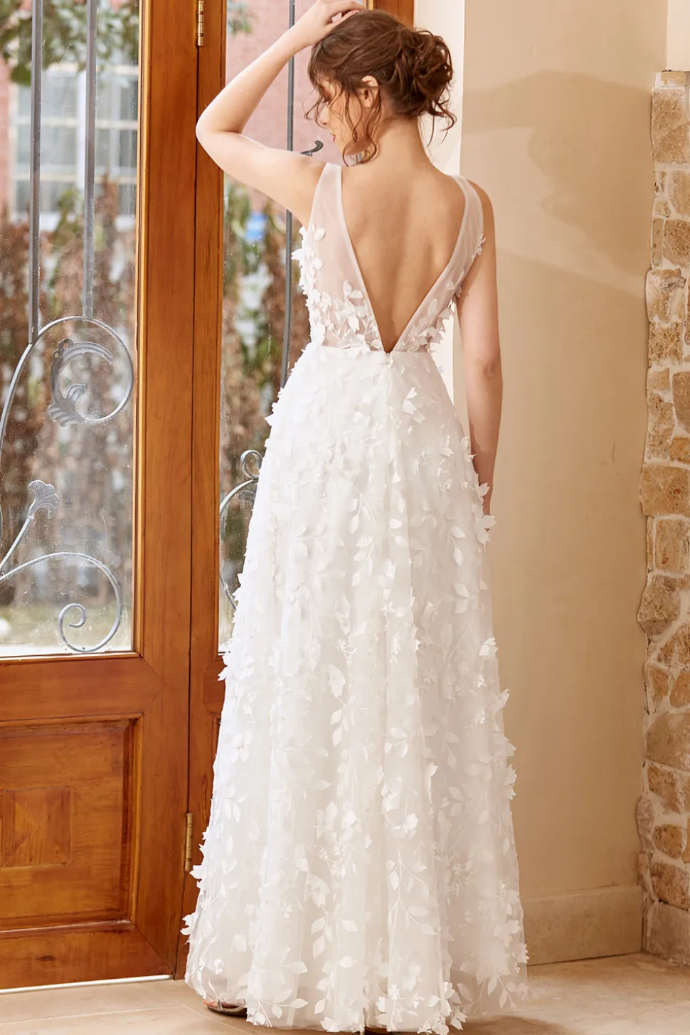 Vestido de noiva de tule de tule de apliques brancos