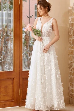 Vestido de noiva de tule de tule de apliques brancos
