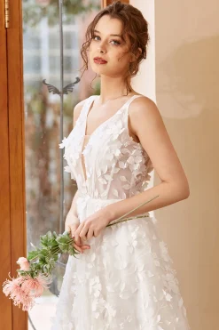 Vestido de noiva de tule de tule de apliques brancos