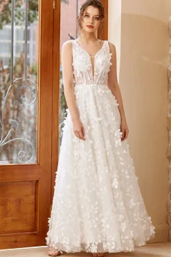Vestido de noiva de tule de tule de apliques brancos
