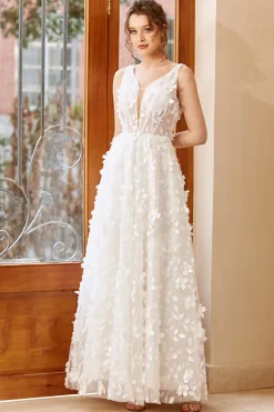 Vestido de noiva de tule de tule de apliques brancos