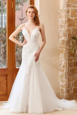 Vestido de noiva do trem de varrimento de sereia Chruch