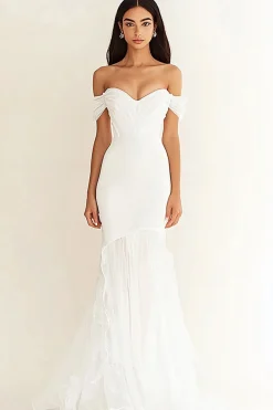 Vestido de Noiva Fora do Ombro Sereia Branco Longo