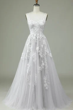 Vestido de noiva Ivory Tulle Backless com renda