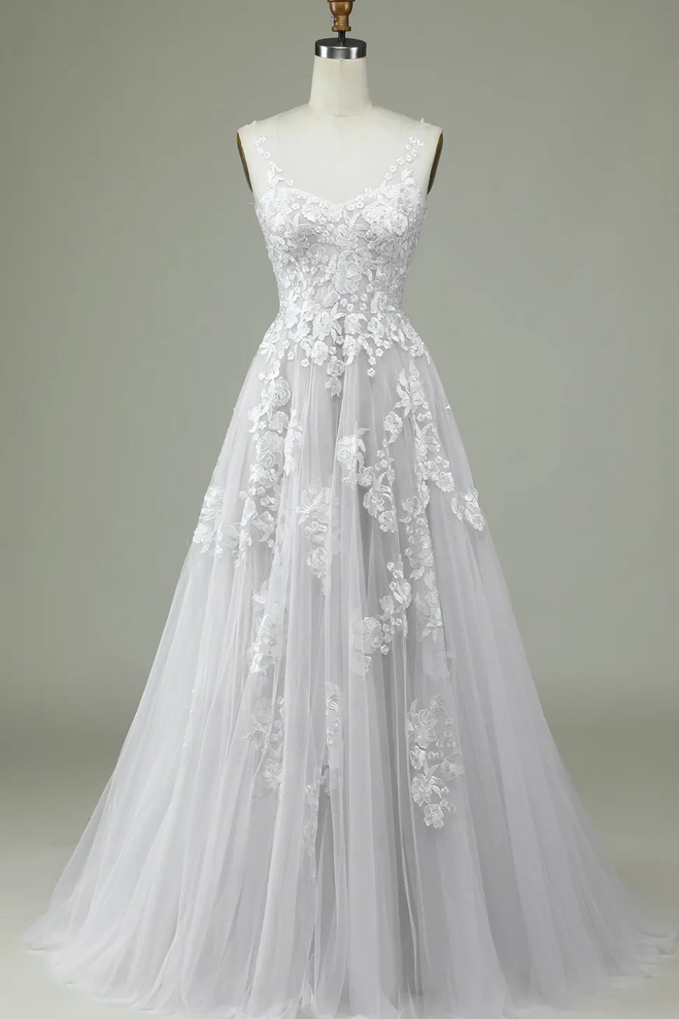 Vestido de noiva Ivory Tulle Backless com renda