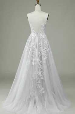 Vestido de noiva Ivory Tulle Backless com renda